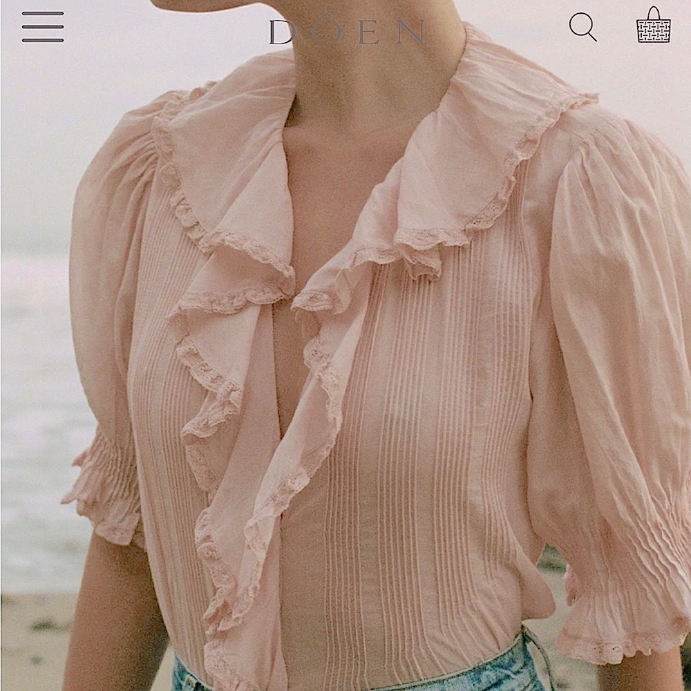 ✨🌷DÔEN ‘Henri’ Organic Cotton Voile Lace-trimmed Ruffles Top Blush XS✨